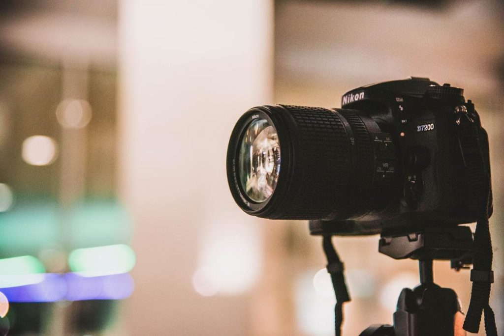 Focus shot of black DSLR camera