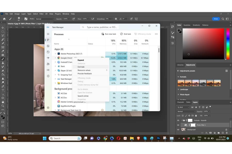 Closing the background programs while working in Photoshop