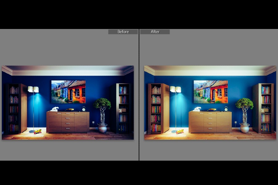 Before and after slider adjustments in Lightroom