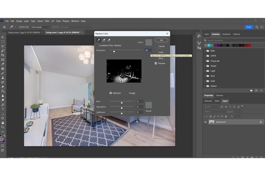 A pop up window of Replace Color on Photshop
